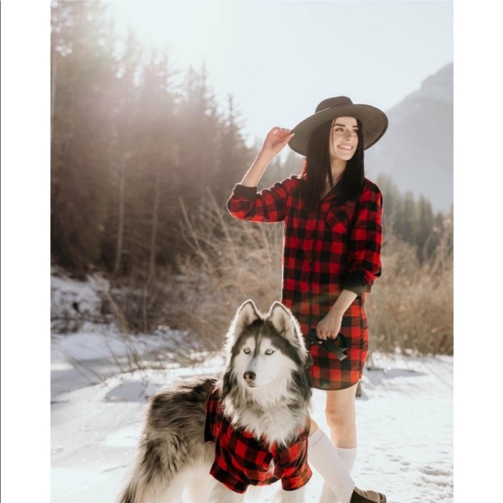 Womens Christmas plaid 1piece pajamas button up - Picture 3 of 4